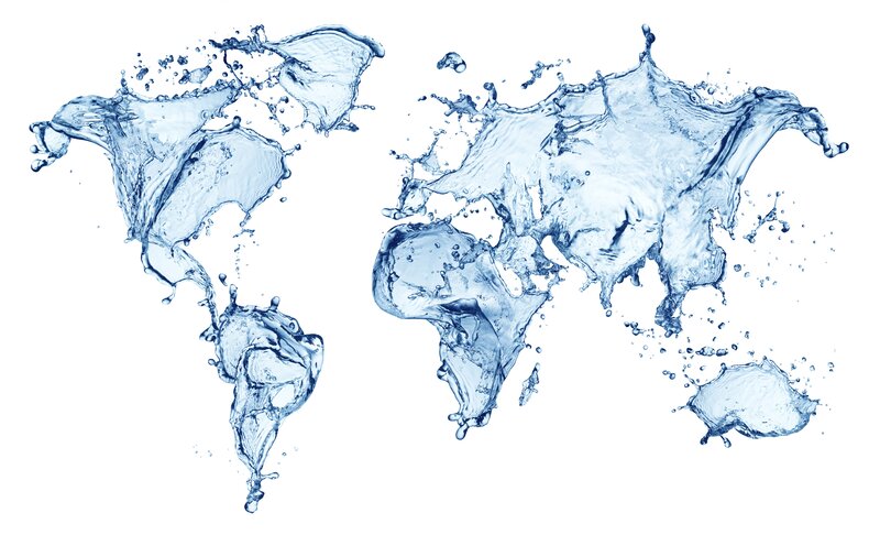 World Map Made of Water — Blue, Dynamic, Illustration