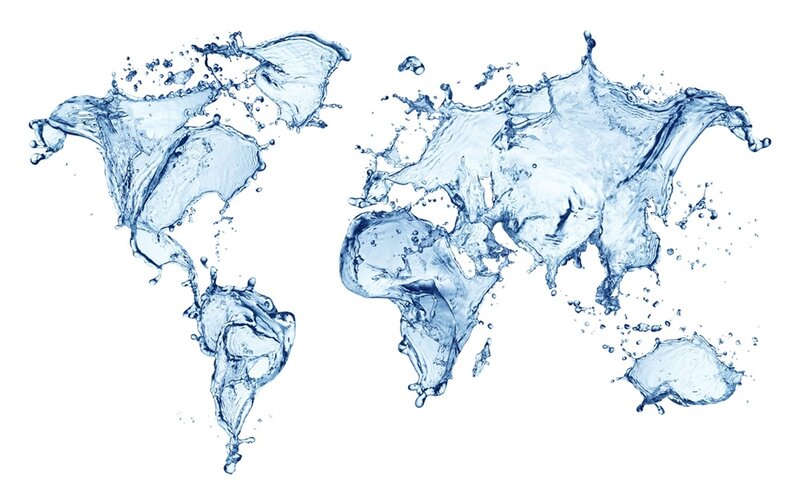 World Map Made of Water — Blue, Dynamic