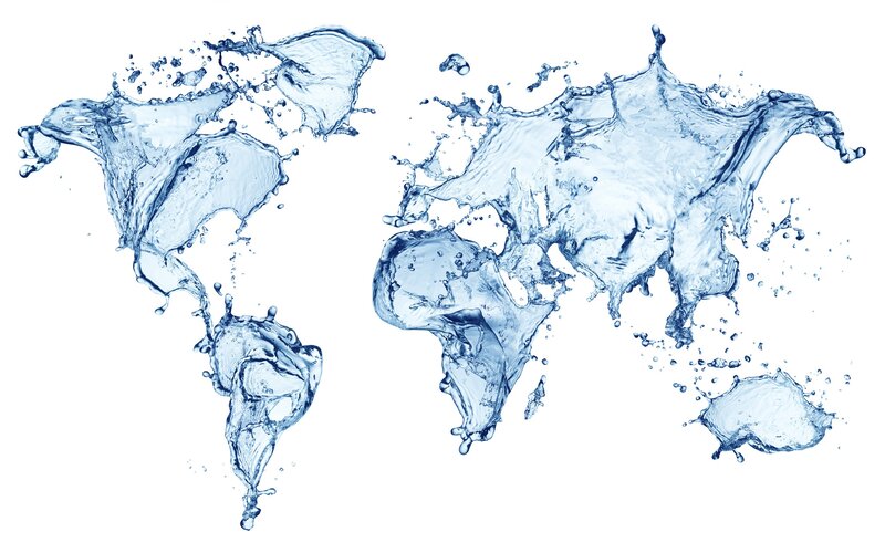 world map made of water splashes