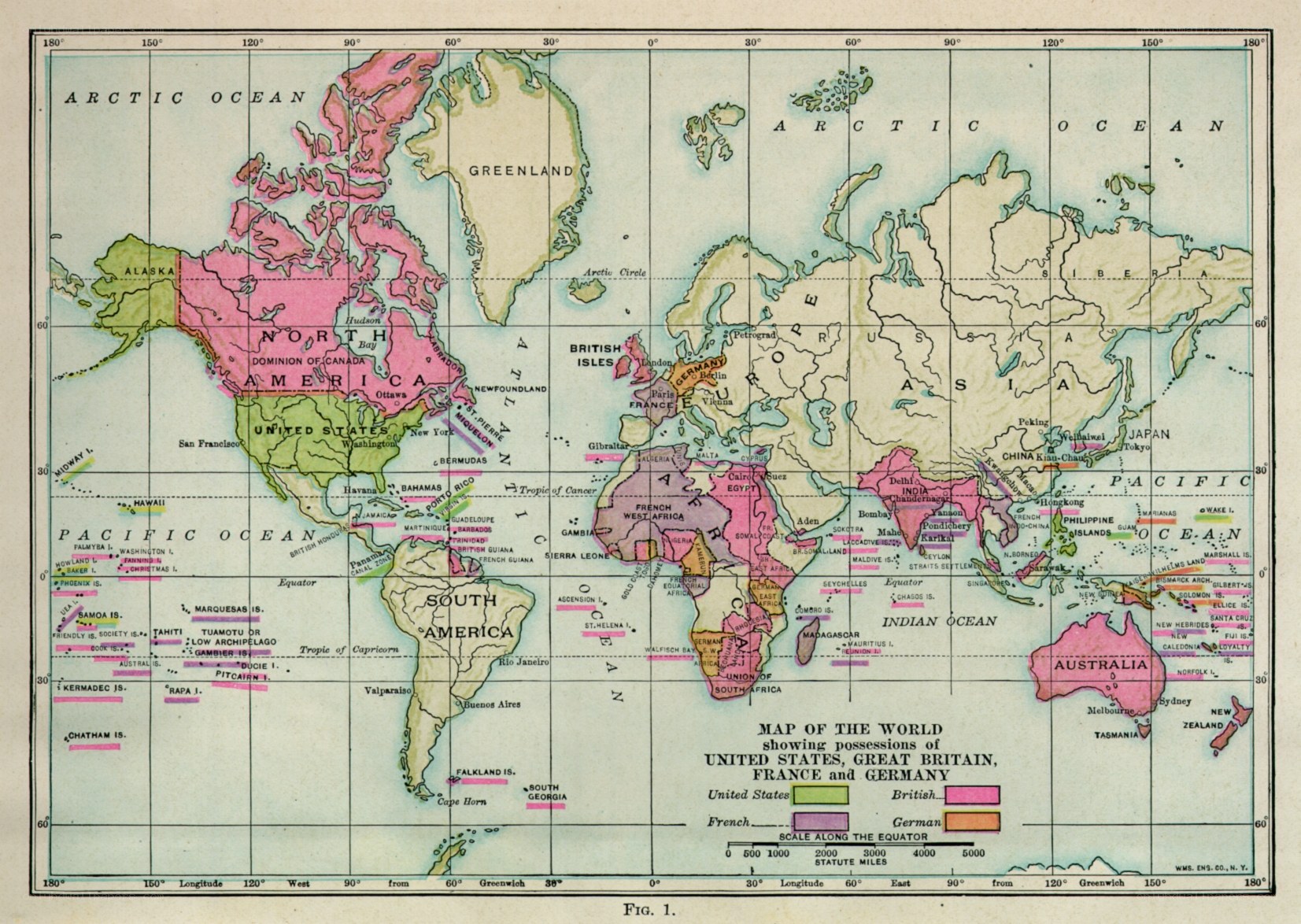 World map of colonial possessions