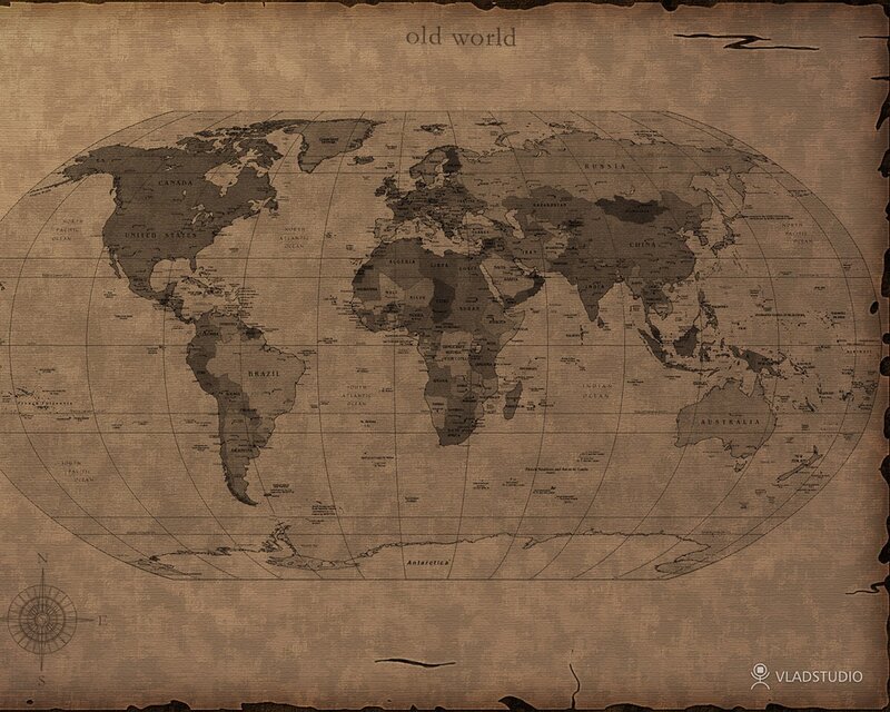 World Map on Aged Paper — Brown, Antique