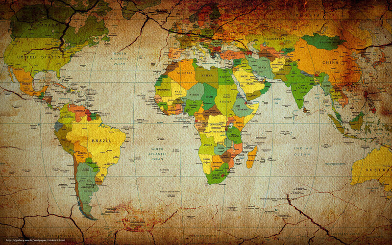 World Map on Aged Paper — Brown, Neutral, Illustration, Countries