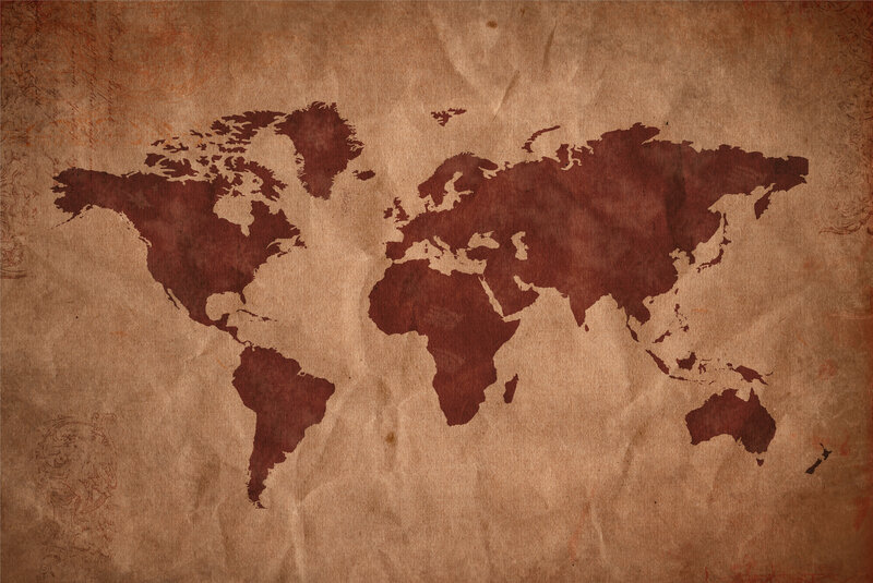 World Map on Aged Paper — Brown