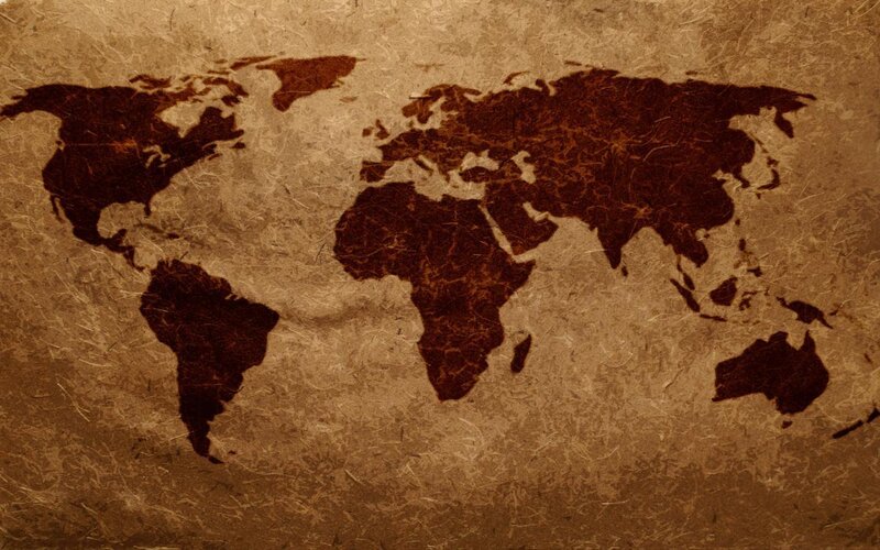 world map on aged paper