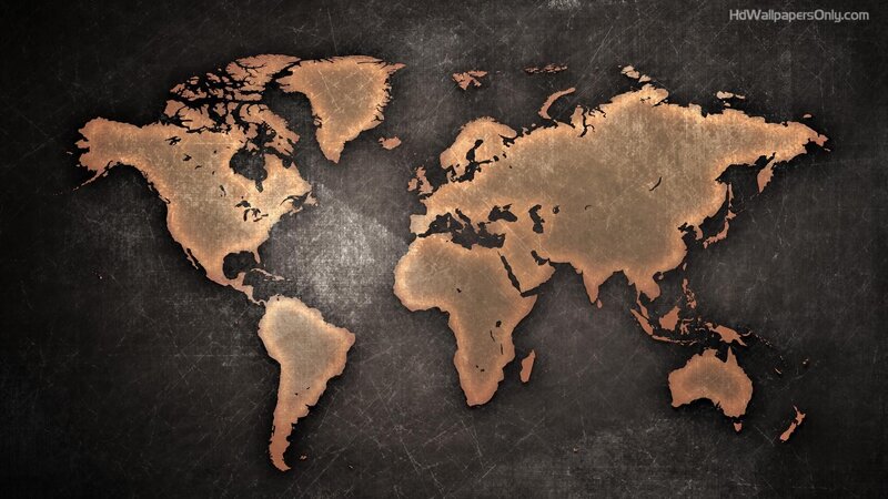 World Map on Dark Background — Black, Dramatic, Illustration, Continent, Brown, Gray