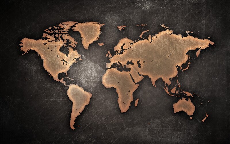 World Map on Dark Background — Black, Dramatic, Illustration