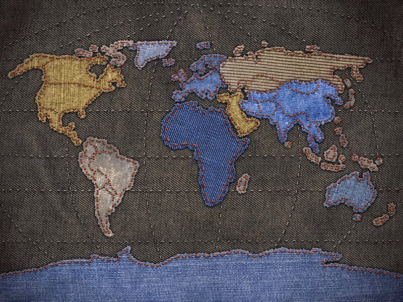 World Map on Denim — Blue