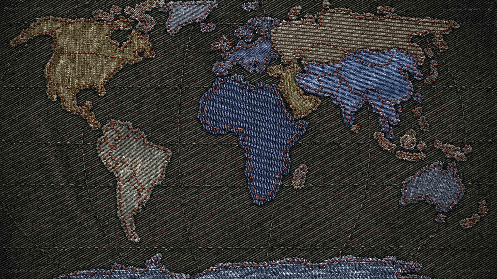 world map on denim fabric