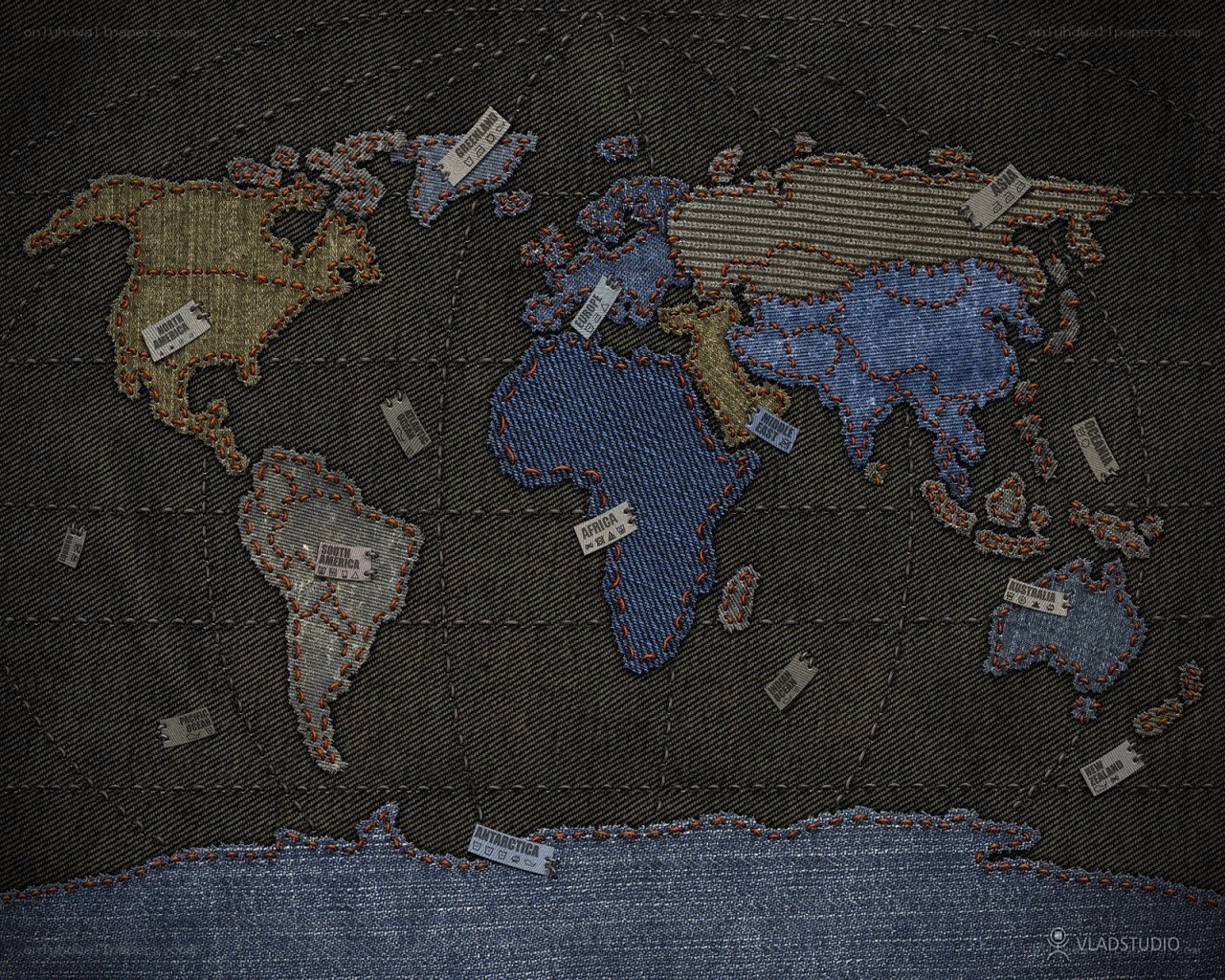 world map on denim fabric