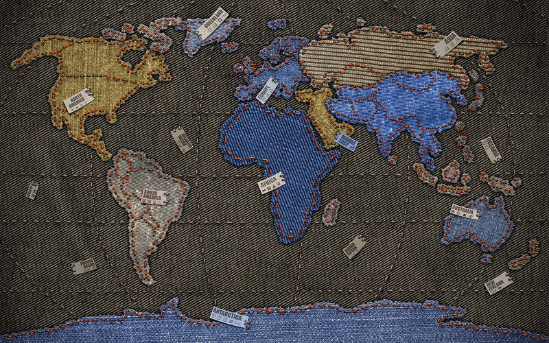 World Map on Denim
