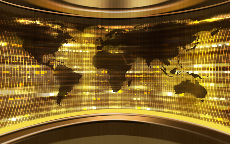 World Map on Digital Screen — Gold