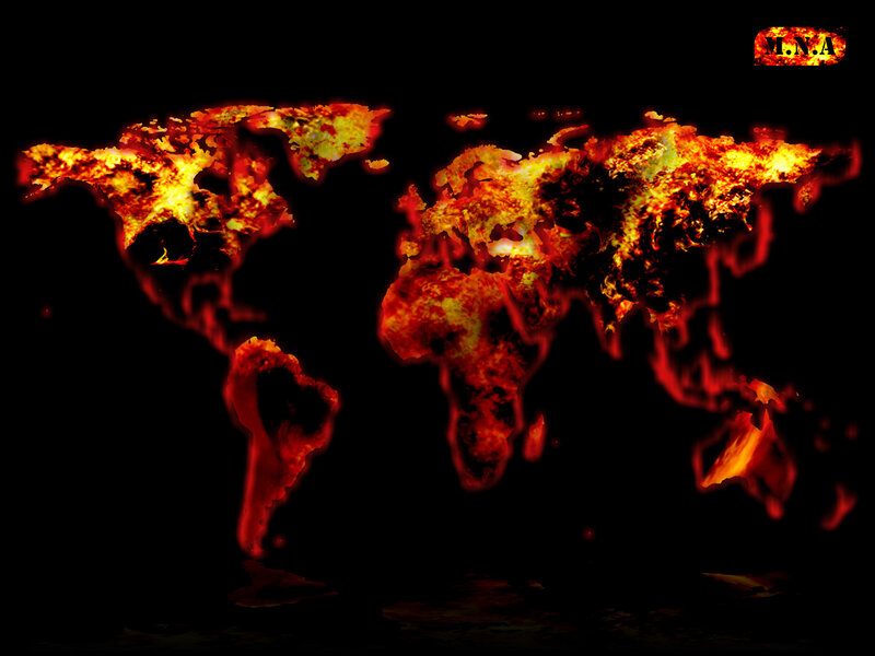 World Map on Fire — Red