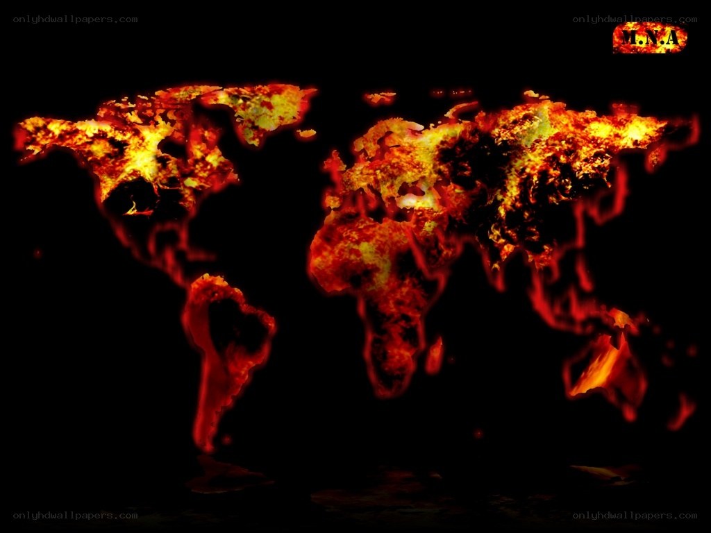 World map on fire