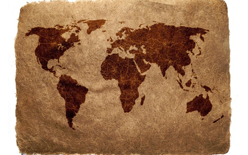 World Map on Paper — Brown