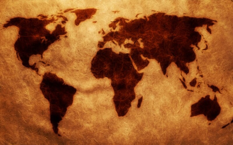 World Map on Parchment — Brown, Ancient
