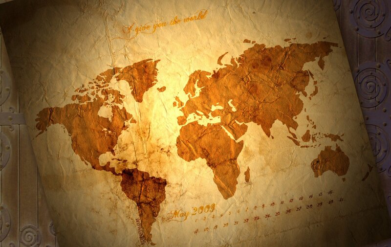 World Map on Parchment — Brown