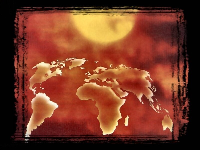 World Map on Red Background — Dramatic