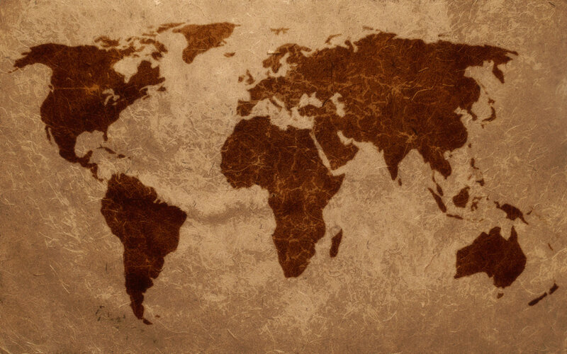 World Map on Textured Paper — Brown, Neutral, Illustration