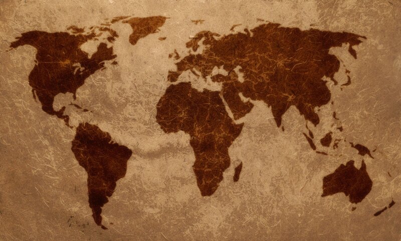 World Map on Textured Paper — Brown, Neutral
