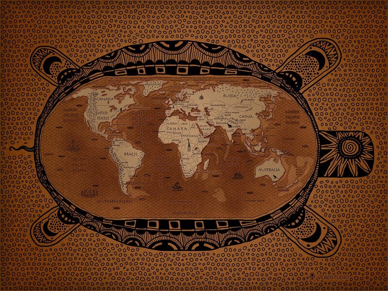 World Map on Turtle Shell