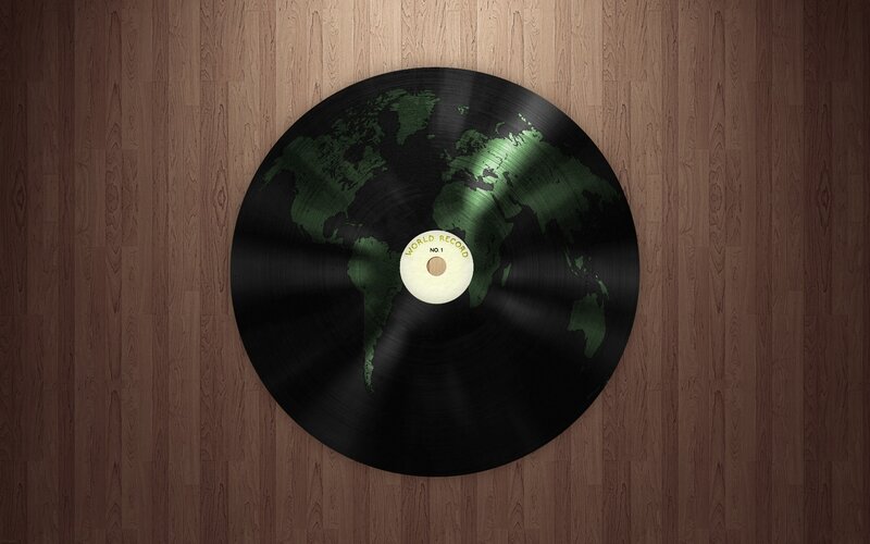 world map on vinyl record