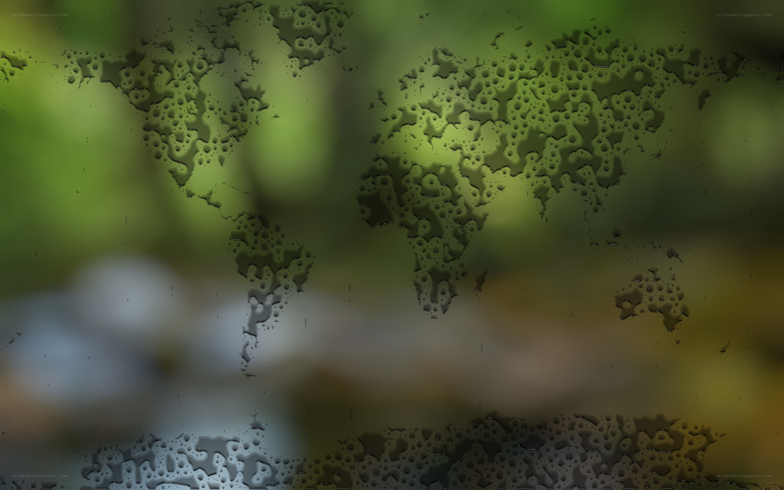 world map on wet glass