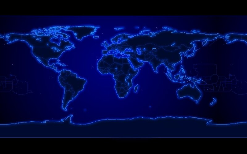 World Map Outline — Blue, Technological