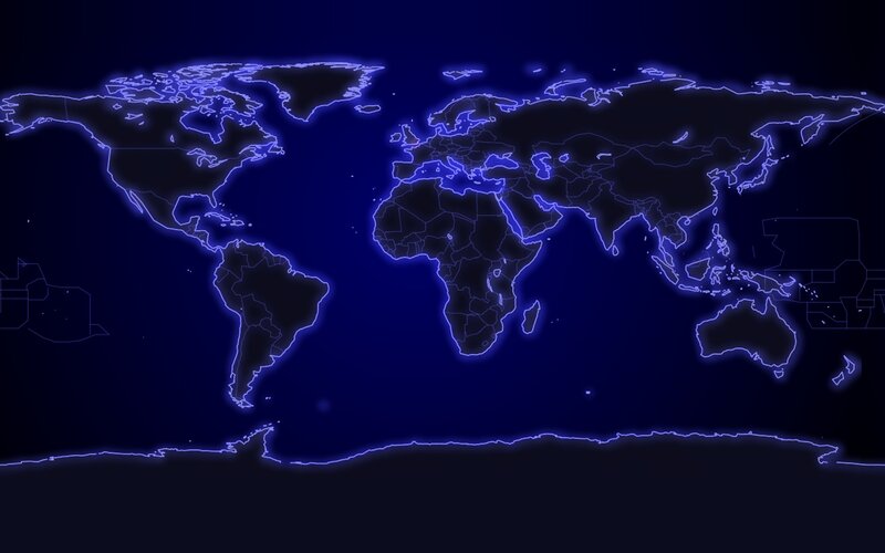 World Map Outline — Blue