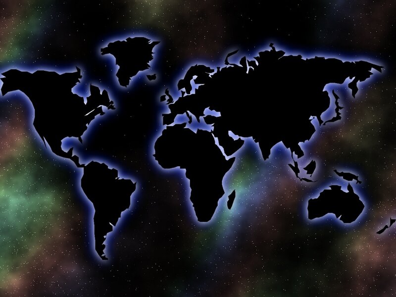 World Map Silhouette — Black, Cosmic