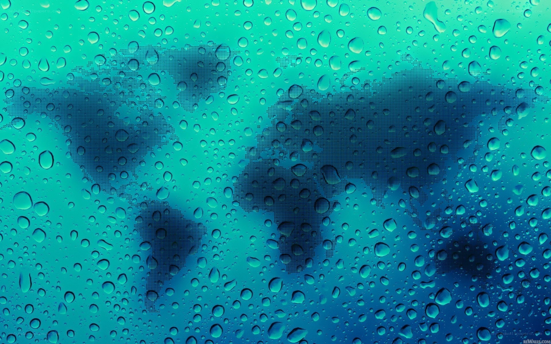 world map under water droplets