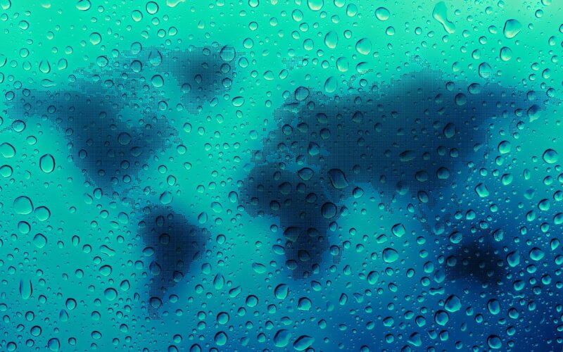 World Map under Water Droplets — Blue, Calm
