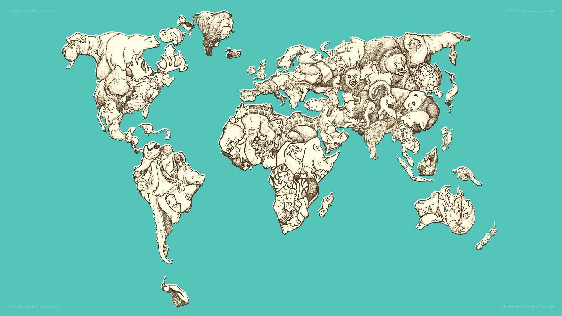 world map with animals