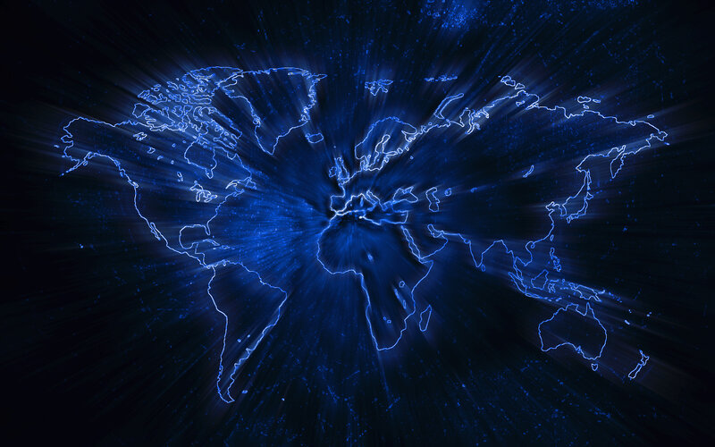 World Map with Blue Glow