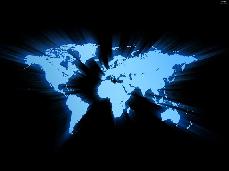 World Map with Blue Light