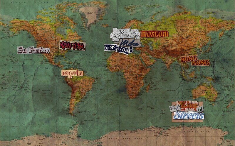 world map with city names