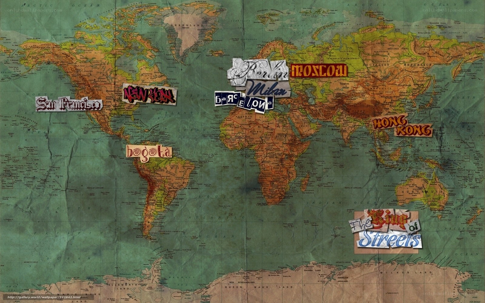 World map with city names