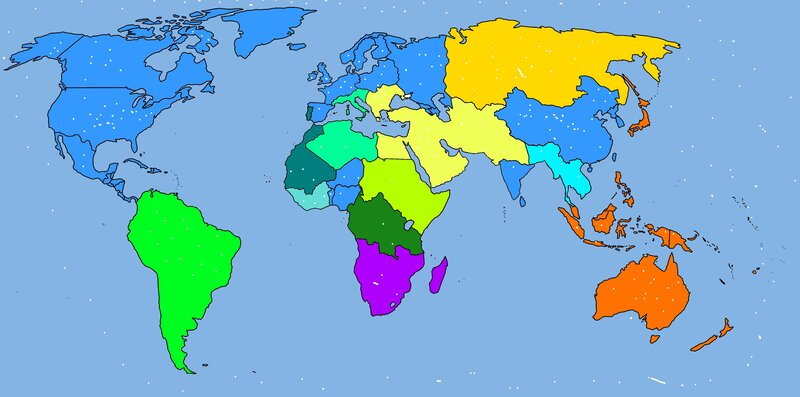 World Map with Colored Continents