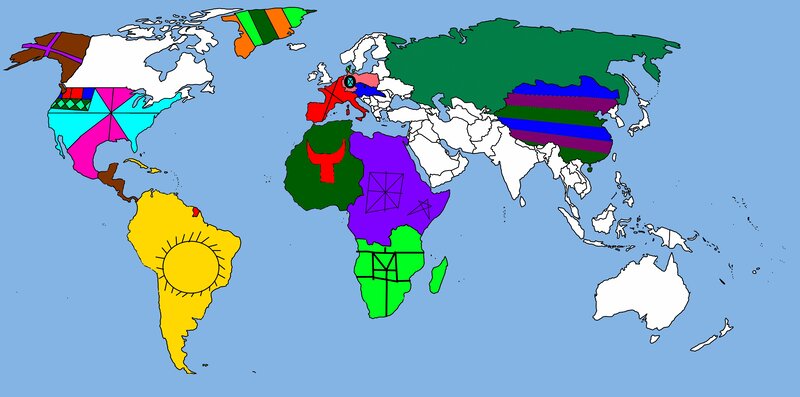 World Map with Colored Regions — Blue