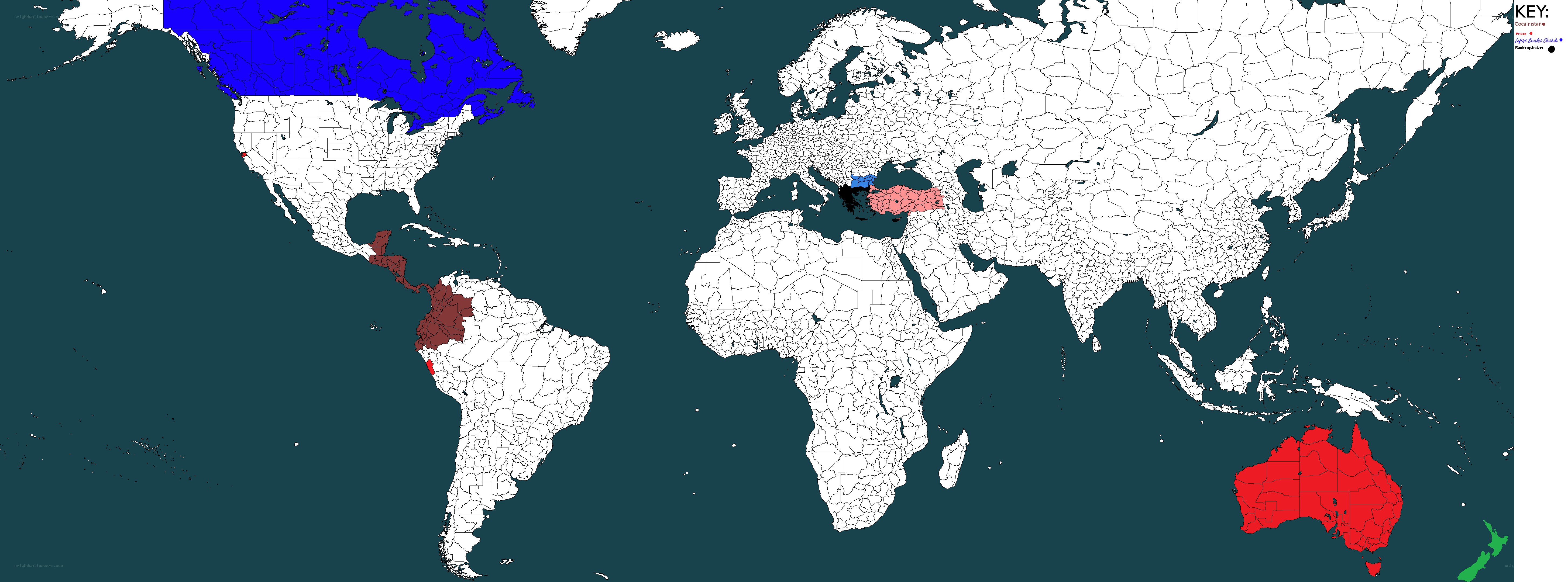 World map with colored regions
