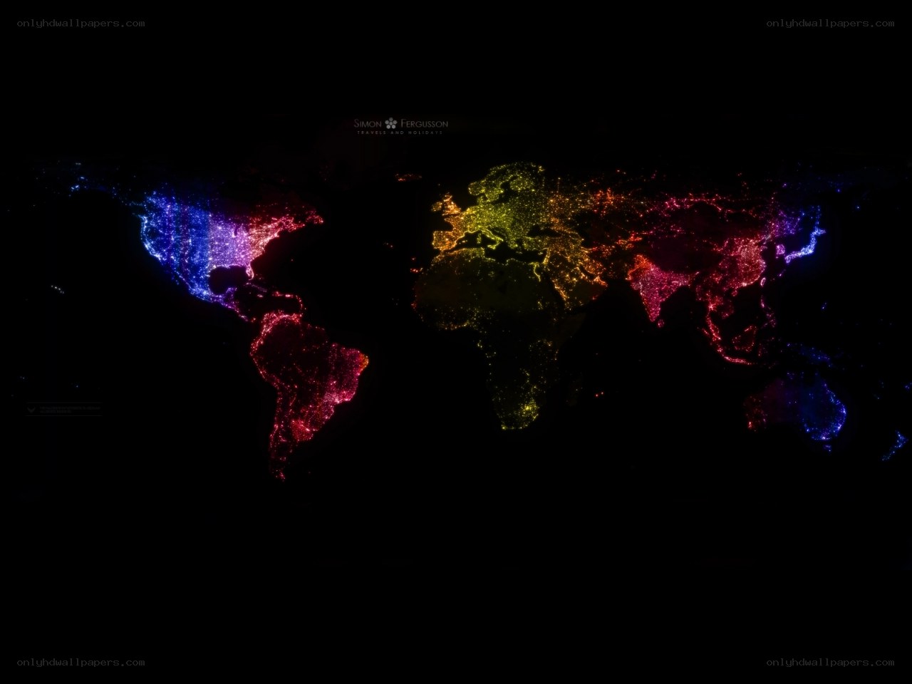 World map with colorful lights