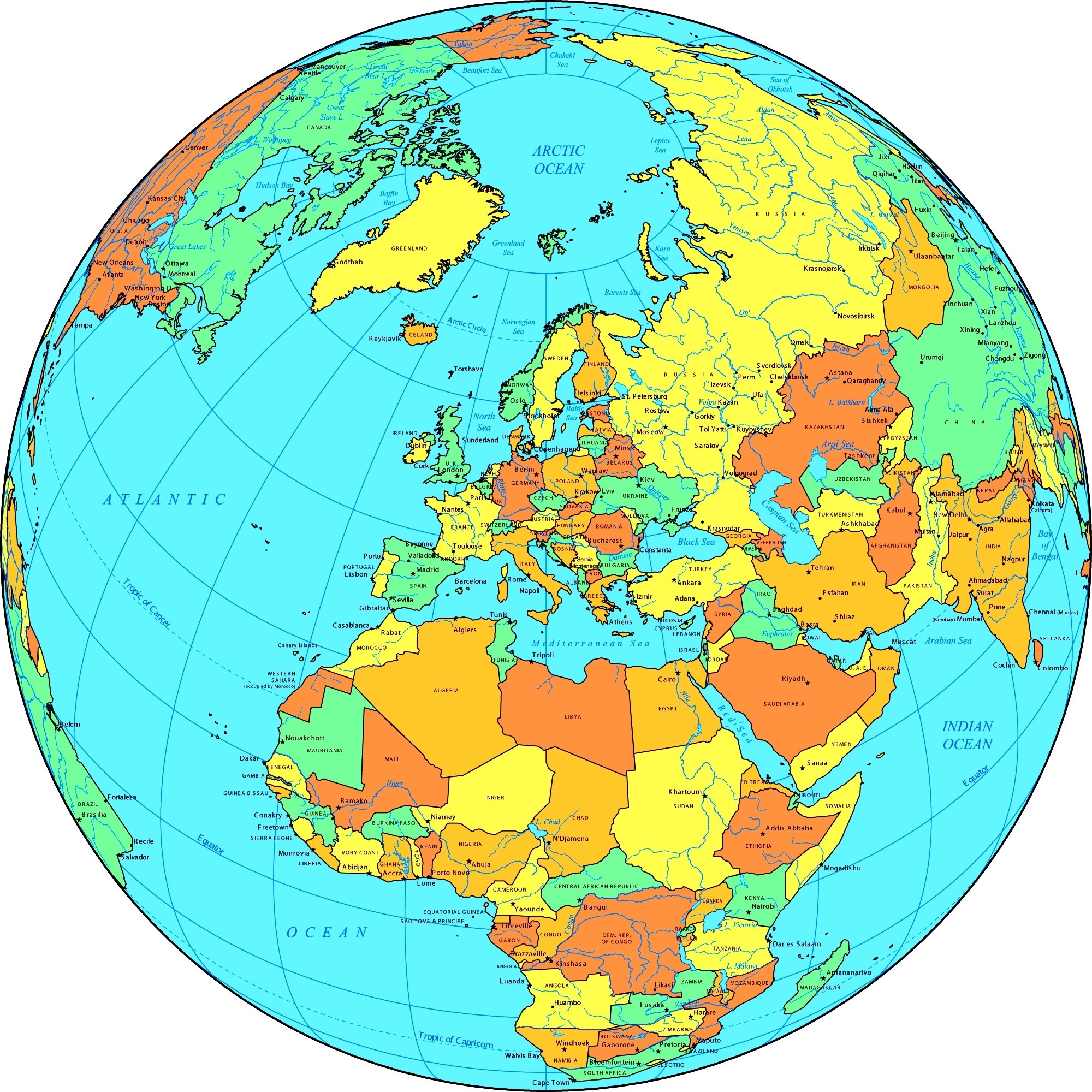 World map with countries