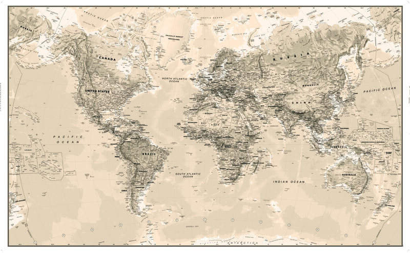 World Map with Countries — Beige