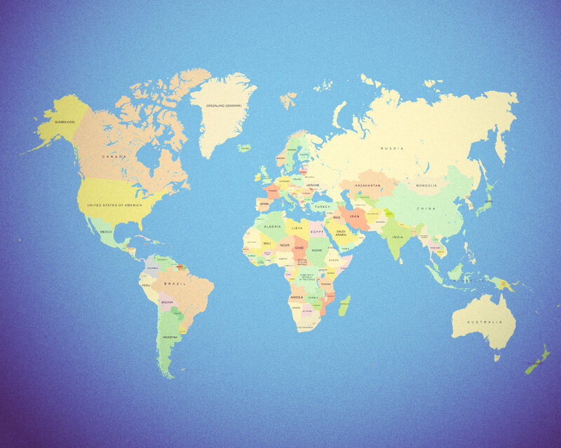 World Map with Countries — Blue, Calm