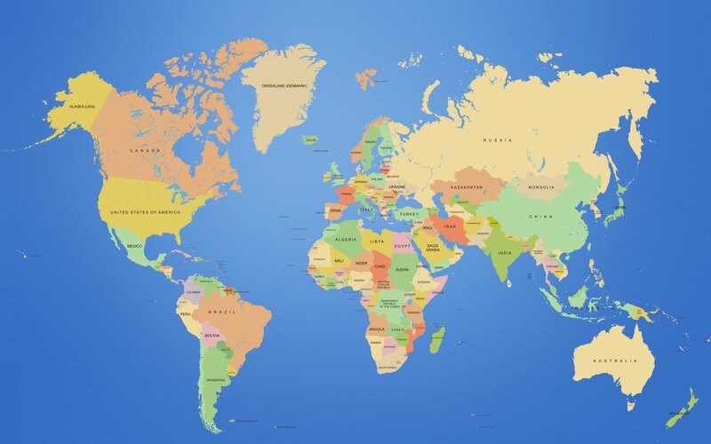 World Map with Countries — Blue, Neutral
