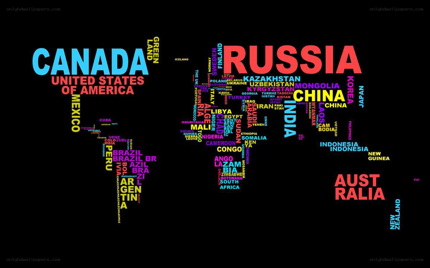 World map with country names