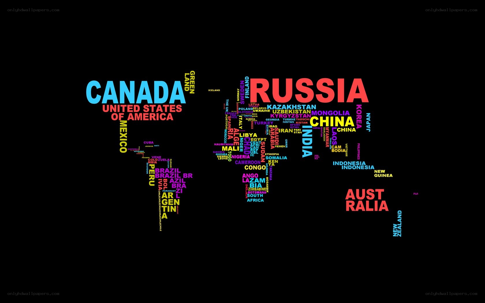 World map with country names