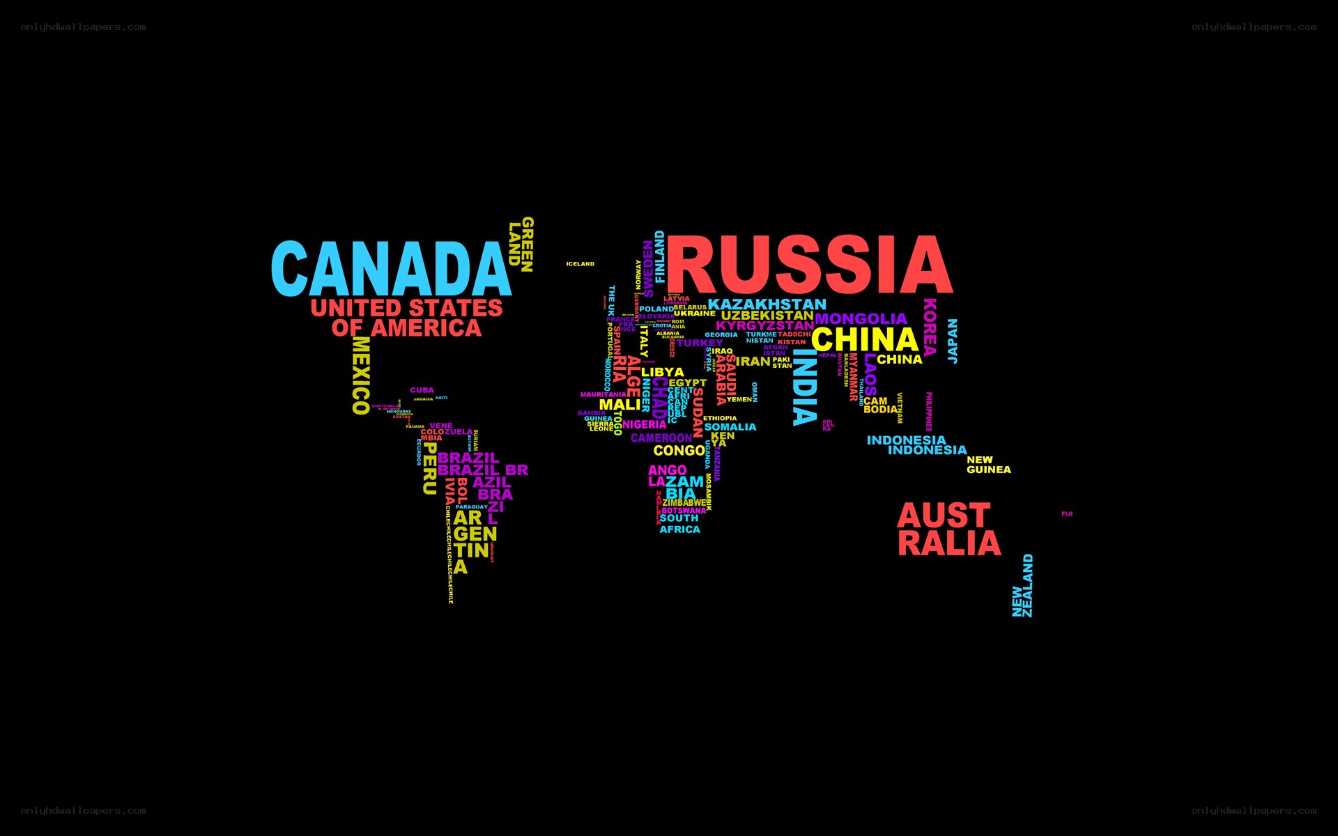 World map with country names