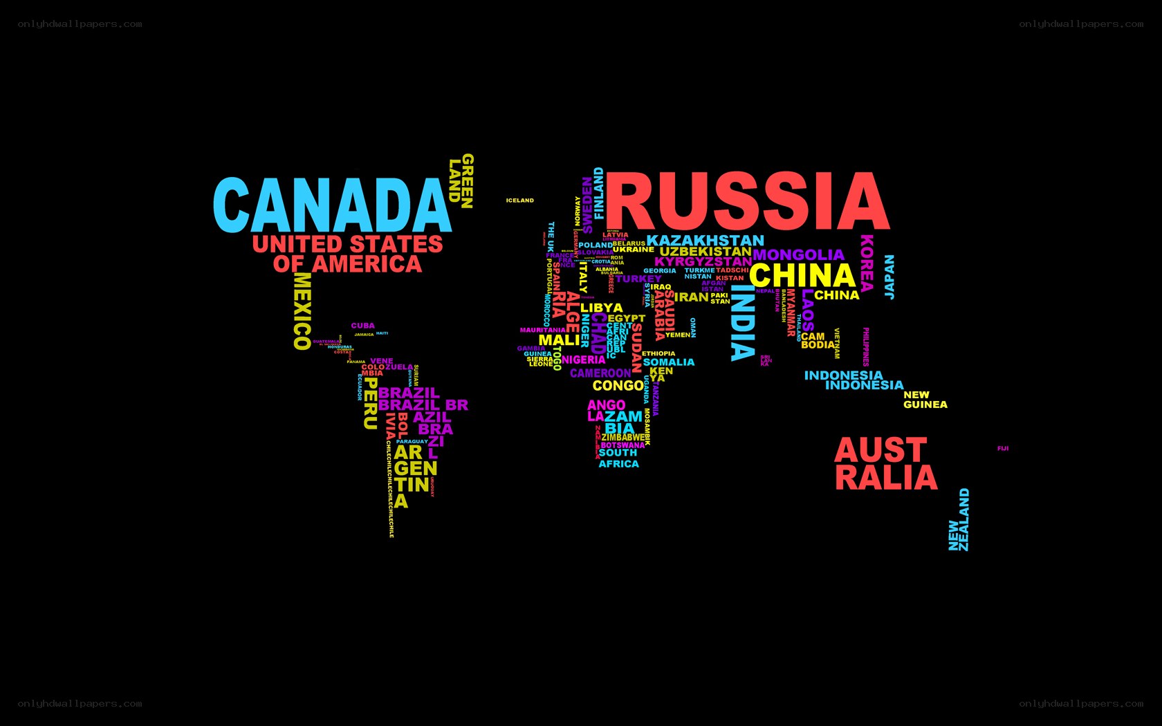 World map with country names