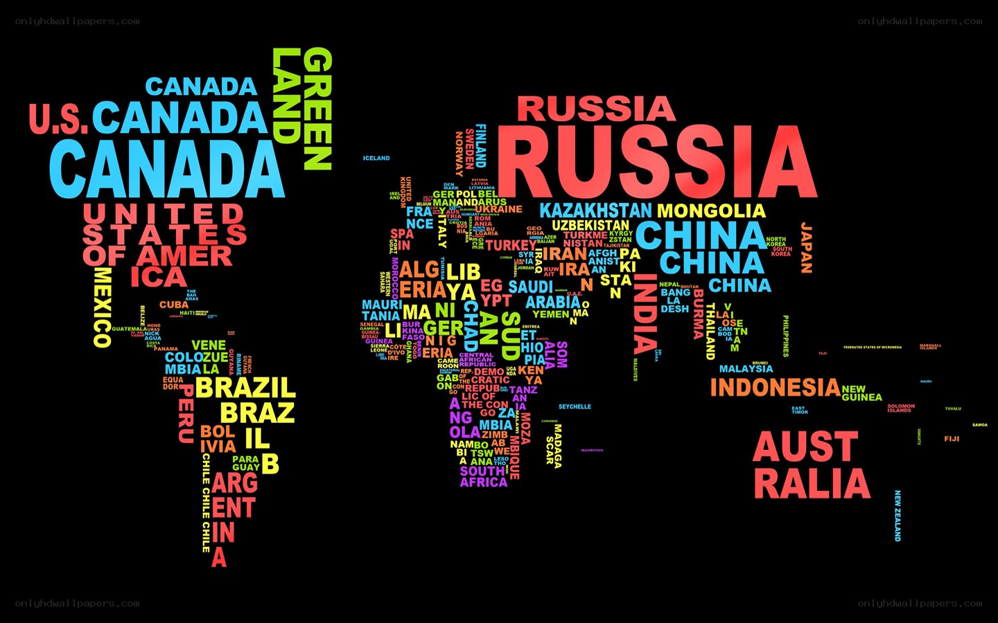World map with country names