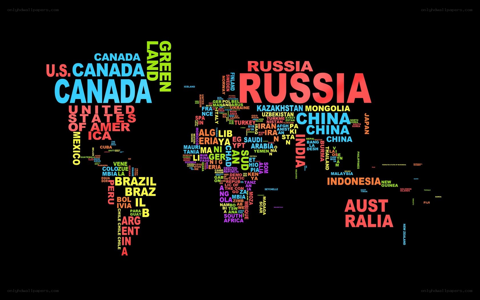 World map with country names